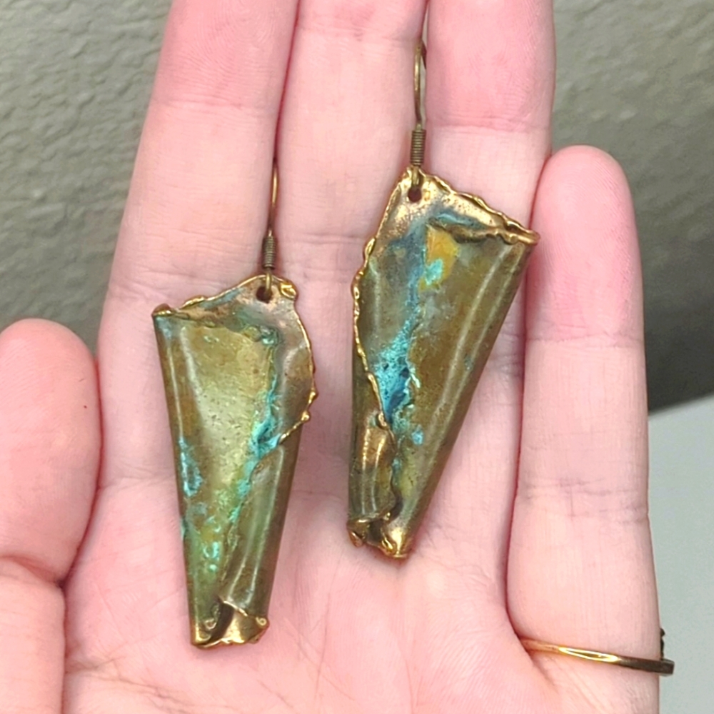 80s Patina Brass Earrings - Picture 4 of 13
